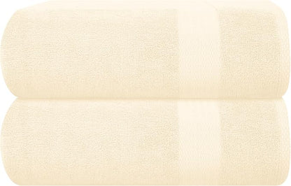 GLAMBURG Premium Cotton Oversized 2 Pack Bath Sheet 35x70-100% Pure Cotton - Ideal for Everyday use - Ultra Soft & Highly Absorbent - Machine Washable – Ivory