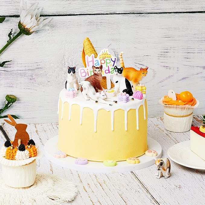 26 Pcs Cat Cake Topper Cute Figurines Happy Birthday Paw Cake Toppers Party Decoration Mini Set for Birthday Party Garden Home Shower Supplies(Handsome Cat)