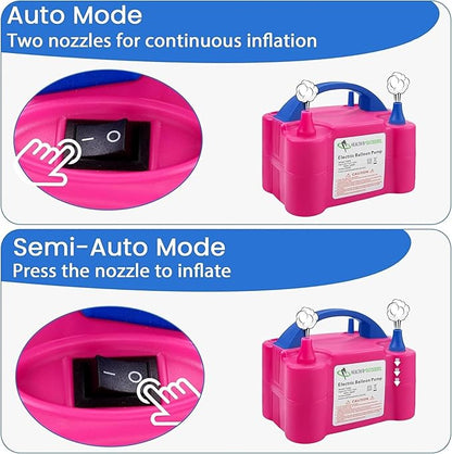 Electric Balloon Pump, Portable Electric Air Balloon Pump Dual Nozzle Air Blower Pump 110V 600W Rose Red Balloon Inflator for for Party Decorations