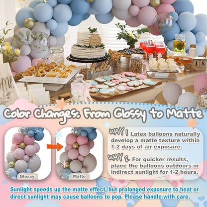 158pcs Gender Reveal Balloons Arch Kit, Dusty Pink Blue Gold Sand White for Gender Reveal Boho Bridal Bear Birthday Party Supplies Boy or Girl Baby Shower Decorations