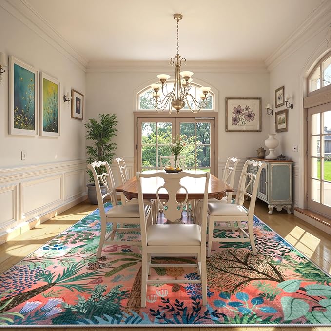 LIVEBOX Jungle Rug 9 x 12 Rug Purple Room Rugs for Bedroom, Soft Washable Area Rugs 9x12 Living Room, Modern Stain Resistant Floor Carpet Play Rugs for Kids Playroom Dining