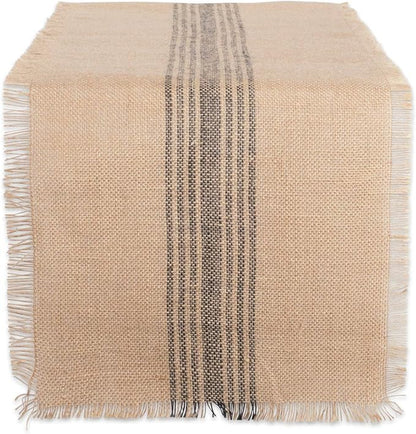 DII Jute Burlap Collection Kitchen Tabletop, Table Runner, 14x72, Middle Stripe Gray