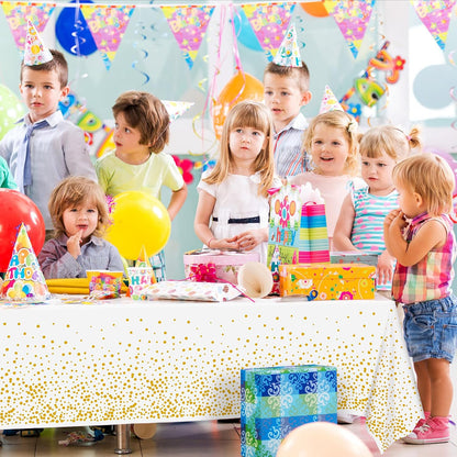 Tablecloths for Rectangle Tables,3 Pack 54" X 108" Plastic Table Cloth Disposable Table Covers Engagement Party Decorations, White Gold Dot Tablecloths Disposable Tablecloth for Weddings Buffet Tables