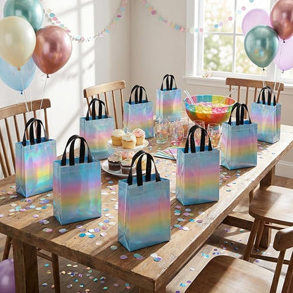 VGOODALL 15PCS Reusable Iridescent Gift Bags with Handles, 8"x4"x10" Bulk Party Favor Bags for Party Gifting, Birthdays, Weddings, Goodie Treats