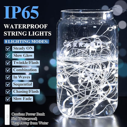 Lakumu 32FT(16 * 2) Fairy Lights Battery Operated, Rechargeable String Lights with Timer, LED Twinkle Lights for Bedroom, Christmas Decorations, Wedding, Vine, Centerpiece Table Decor Cool White