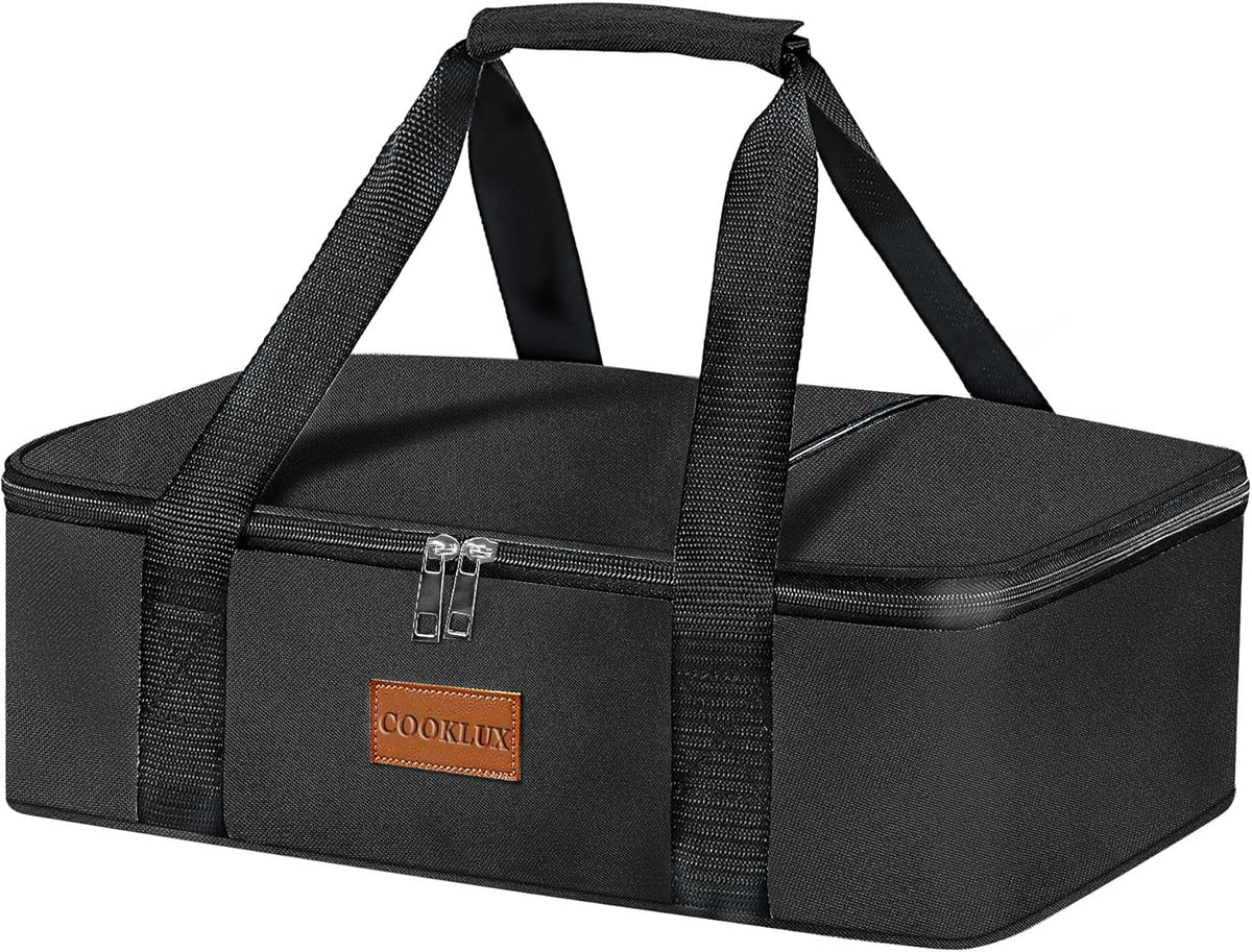 Insulated Casserole Carrier 9x13 Inch, Durable Nylon, Leak-Proof Casserole Dish Carrier, Casserole Carriers for Hot or Cold Food (Black)