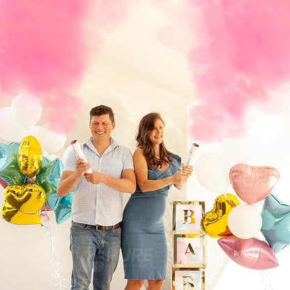 PrimePure Gender Reveal Confetti Cannon - Biodegradable Powder Cannon - Pink, 2 Pack - Baby Girl Gender Reveal Smoke Bomb - Pink Baby Powder Party Poppers Confetti Shooters
