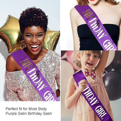 Birthday Queen Sash, Silver Foil Purple Birthday Sash for Women 21st 30th 40th 50th 60th 70th Fun Birthday Party Favors Gifts Decorations