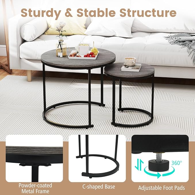 Giantex Nesting Coffee Table Set of 2, Round Stacking Side Tables