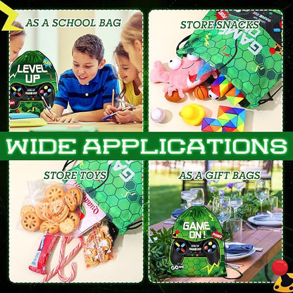 Roowest 36 Pcs Video Game Drawstring Bags 12 x 10'' Video Gaming Theme Birthday Party Gifts Supplies Goodie Treat Candy Bags for Kid(Green)