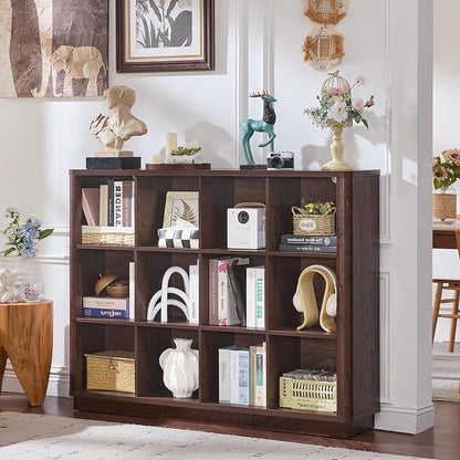 Joaxswe 12 Cube Storage Organizer, Wood Floor Standing 3-Tier Cubby Bookcase
