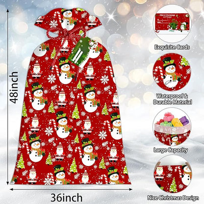 2 Pcs Large Gift Bags Xmas Santa Snowman Gift Bag Oversized Plastic Storage Bags 48"x 36" for Huge Big Gifts Presents Wrapping Kids Bicycle Bike Goodie Bags, Birthday, Party, New Parents Baby Shower