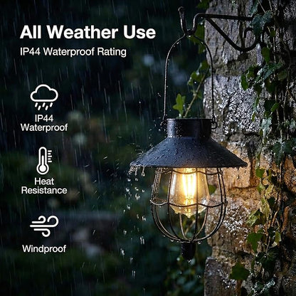 YAKii 2 Pack Solar Lantern Hanging Waterproof Outdoor Metal Solar Lamp with Warm White Light Decorate for Yard Garden Pathway Patio Porch Decor (Black)