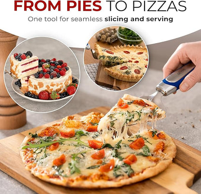 Orblue Pie Server, Essential Kitchen Tool, Serrated on Both Sides, Great for Right or Left Handed Chef, Stainless Steel Flatware, Cake Cutter, Royal Blue
