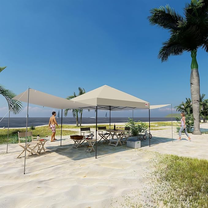 MASTERCANOPY Pop Up 10x10 Canopy Tent with Center Lock, 2 Shelters, 4 Poles, 230 Sq ft of Large Shade Space, for Camping, Picnics & Beach (10'x10',Beige)