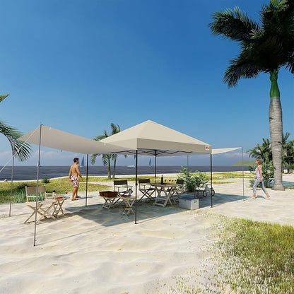 MASTERCANOPY Pop Up 10x10 Canopy Tent with Center Lock, 2 Shelters, 4 Poles, 230 Sq ft of Large Shade Space, for Camping, Picnics & Beach (10'x10',Beige)