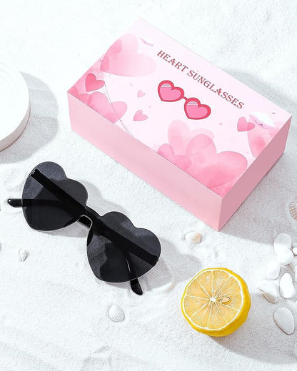 12 Pairs Heart Shaped Sunglasses Candy Color Rimless Fun Heart Glasses for Women Party Favors