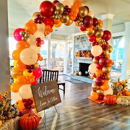 Orange Balloon Arch Kit, Thanksgiving Fall Balloons Garland with Leaf Foil Ballon Burgundy Burnt Orange Baloon for Autumn Birthday Hello Fall Shower Party Decorations