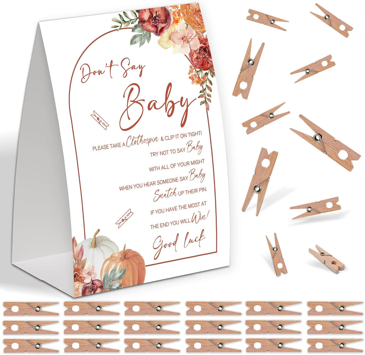 Boho Floral Pumpkins Shower Decorations,Don't Say Baby Baby Shower Game,Gender Neutral Baby Shower Decorations,Small Clothespin Game,Baby Shower Ideas,Baby Shower Games 50 Guest,Fall Party Games