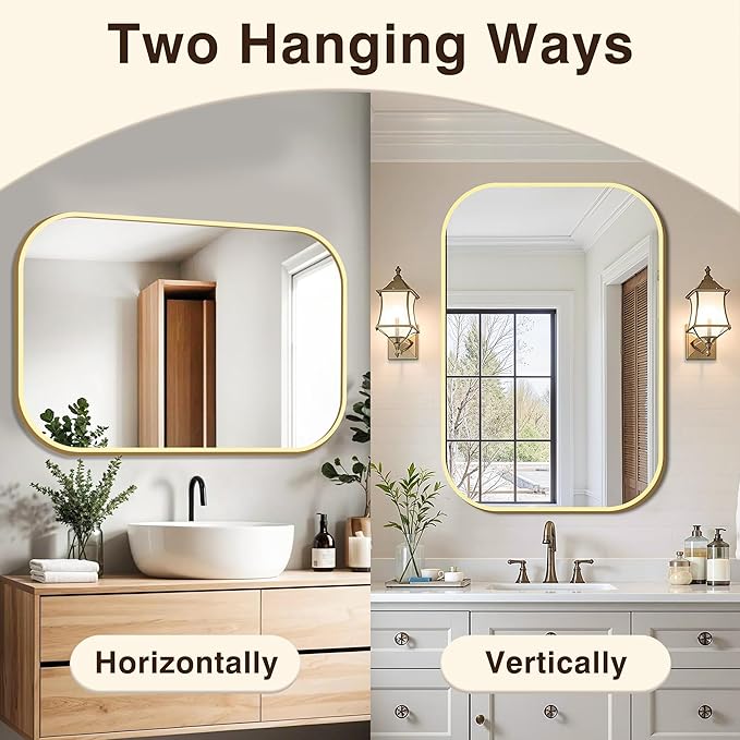 FICTOR Bathroom Vanity Mirror for Wall, 2 Pack 24" x 36" Rectangle Bathroom Mirror for Over Sink, Metal Framed, Hangs Horizontally or Vertically(Gold)
