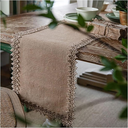 Natural Jute Table Runner, Burlap Style Table Runner, Rustic Farmhouse Table Runner Country Vintage for Wedding, Party Table Decorations, Boho Décor Jute Hemp Woven Edge 12x79 inch TAB28