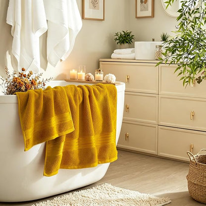COZYART Gold Bath Towel Set 6pcs, Turkish Cotton Bathroom Towel Sets Soft Absorbent and Durable 650 GSM Luxury 6 Pcs with 2 Bath Towels, 2 Hand Towels, 2 Washcloth