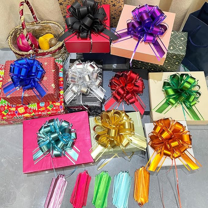 6 PCS Large Pull Bows, Black Bows for Gift Wrapping, 6 Inch Gift Bows, Gift Wrap Bows for Wrapping Boxes, Flower Baskets Decorations, Christmas, Wedding, Presents