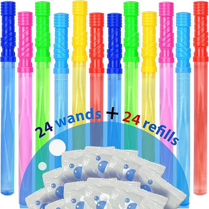 GIFTEXPRESS 24 pcs Big Bubble Wands and Solution - 14.6" Large Bubble Wands and Bubble Refills Solution for Easter, Pool, Beach, Park, Summer BBQ Party, Birthday Party Fovor Toy for Kids