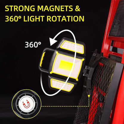 YZONI Rechargeable Work Light, 30W 3000Lumen LED Work Light with 5 Modes, Battery Powered Magnetic Lights with 360°Rotate Foldable Design, Job Site Lighting for Car Repair, Garage, Workshop, Camping