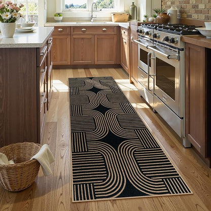 Lahome Modern Geometric Runner Rug, 2x6 Laundry Room Rug Runners for Hallways Non Slip, Washable Outdoor Carpet with Rubber Backing, Farmhouse Non Shedding Kitchen Mats for Floor Entryway