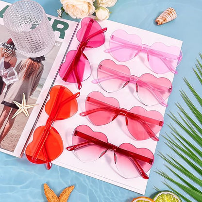 14/42 Pack Heart Sunglasses for Women, Fun Cute Rimless Transparent Candy Color Heart Glasses Party Favors