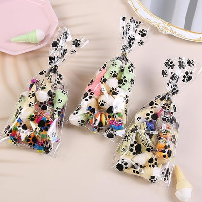 iNINGER 50 Pcs Dog Claws Cellophane Treat Bags with Twist Ties,Pet Paw Cellophane Bags Dog Party Favor Heat Sealable Treat Paw Gift Cat Candy Bags for Pet Party Favors