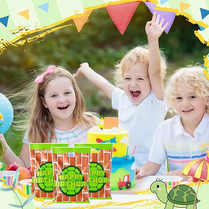 Eccliy 30 Pcs Turtle Goodie Bags Animation Cartoon Green Turtle Party Favors Birthday Supplies Candy Gift Bags with Handles