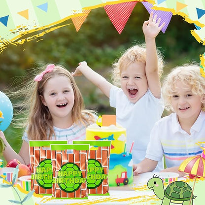 Eccliy 30 Pcs Turtle Goodie Bags Animation Cartoon Green Turtle Party Favors Birthday Supplies Candy Gift Bags with Handles