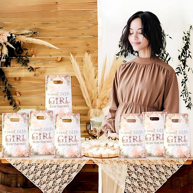 Serencatcher 30pcs Boho Floral Baby Shower Party Favor a Sweet Little Girl Is On The Way Baby Shower Floral Gift Goodie Bags for Boho It’s a Girl Party Supplies Favors