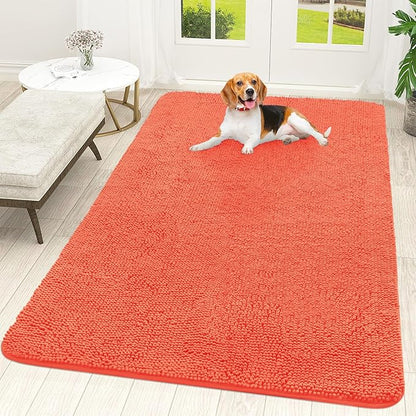 OLANLY Dog Door Mat for Muddy Paws 70x46, Absorbs Moisture and Dirt, Absorbent Non-Slip Washable Doormat, Quick Dry Chenille Mud Mat for Dogs, Entry Indoor Entryway Carpet for Inside Floor, Coral