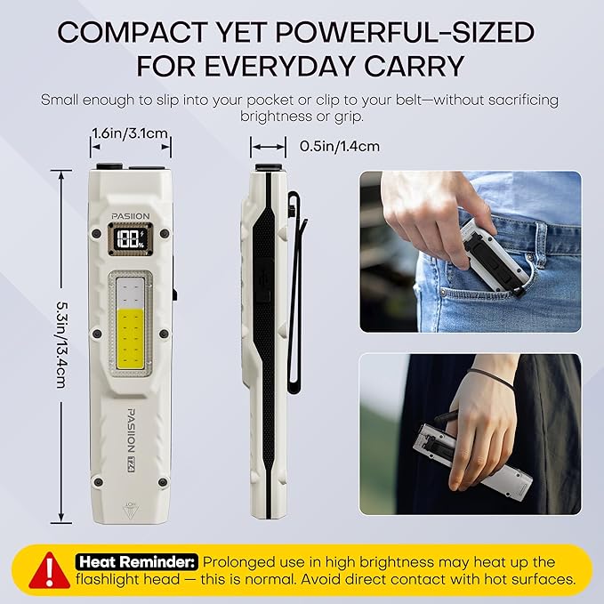 EDC Tactical Flashlight, Flat Flashlights Rechargeable,Dual-Switches LED Small Flashlight with Digital Display,Stainless Steel 8 Modes Pocket Flash Light for Home, Camping,and Emergency Use