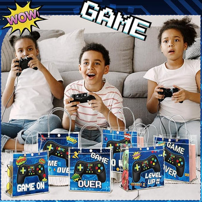 Teenyyou 24 Pcs Video Game Party Favor Bags PVC Clear Goodie Treat Tote Gift Bags with Handles Gaming Theme Birthday Party Supplies