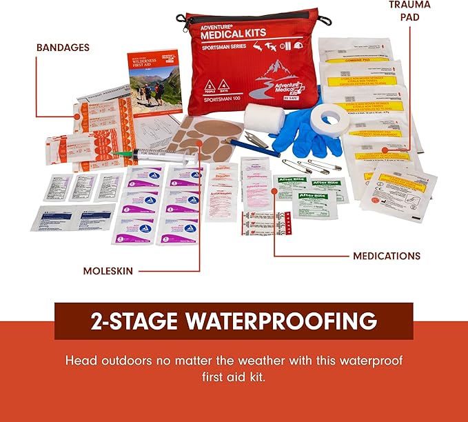 Adventure Medical Kits Sportsman Series Medical Kit - 100 - First Aid Kit for Camping, Hiking, Hunting & More - For 2 People for 4 Days - Includes Bandages, Medicine, Guide Book & More