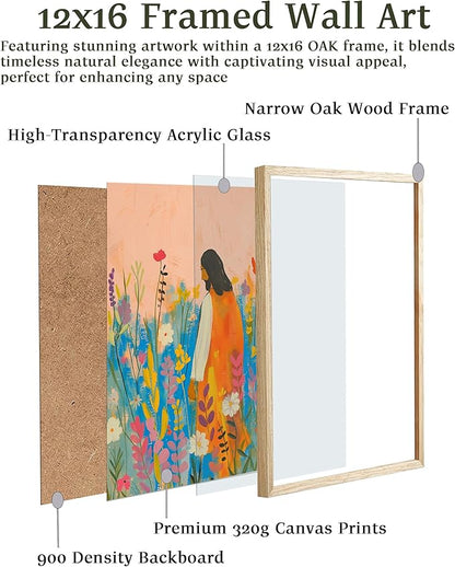 EcoHest OAK Wood Jesus Framed Wall Art, 12x16in The Wildflowers Bible Verse Christian Wall Art, Modern Bedroom Decor For Living Room Bathroom Religious Gift 1Pack