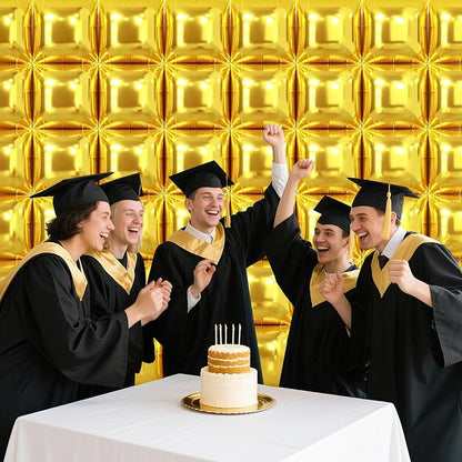 NISOCY 48PCS Gold Square Foil Balloons Wall Backdrop Metallic Double Sided Gold Christmas Balloons Tunnel Arch Kit for New Year Birthday Anniversary Graduation Party Decorations