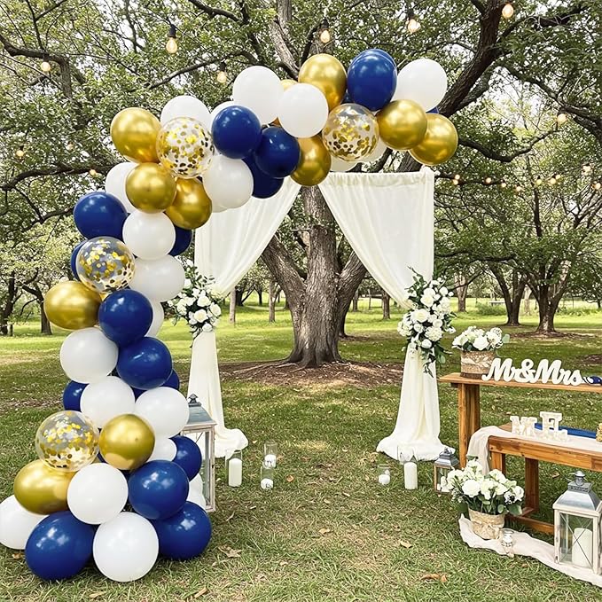 Netnology Navy Blue Gold Balloons Set, 60Pcs 12 Inch Navy Blue White Metallic Gold and Gold Confetti Latex Balloon for Birthday Baby Shower Bridal Shower Wedding Graduation Party Decorations