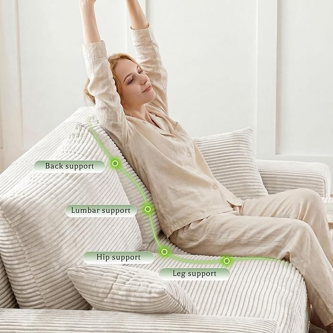 Homkdom L-Shaped Cloud Boneless Couch with Deep Seat, Modular Sectional Sofa with Oversized Chaise, 6 Layouts Combination for Living Room, Apartment, No Assembly (White, Right Chaise)