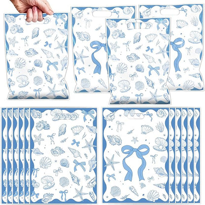 Falueqg Seashell Birthday Party Favors - 50 Pcs Ocean Seashell Beach Goodie Candy Gift Bags Ocean Shell Blue Bow Party Supplies for Summer Wedding Birthday Baby Shower Decorations