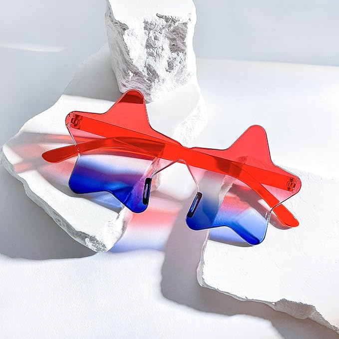 SUNOVELTIES 16/48 Star Rimless Sunglasses Irregular One Piece Colored Party Glasses Transparent Fun sunglasses for Teen Adult