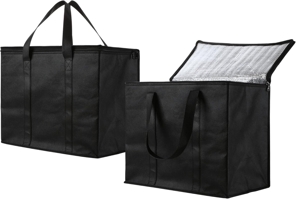 NZ home Insulated Cooler Bag and Food Warmer (XL Plus, 2 Pack) for Delivery & Grocery Shopping with Zippered Top, Black