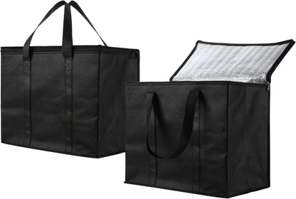 NZ home Insulated Cooler Bag and Food Warmer (XL Plus, 2 Pack) for Delivery & Grocery Shopping with Zippered Top, Black