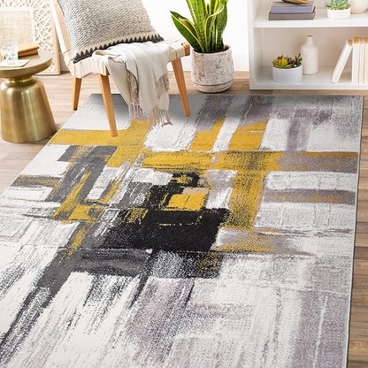 Rugshop Gold Modern Abstract Area Rug — Non-Shedding for Living Room, Dining Room and Office 6'6" x 9'
