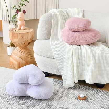 XVTRU Lavender Heart Pillows, Cute Heart Decorative Pillow, Heart Shaped Throw Pillows for Bed, Faux Rabbit Fur Plush Hoom Decor Pillow Cushion for Chair Sofa Living Room (Large-19.6"x15.7")