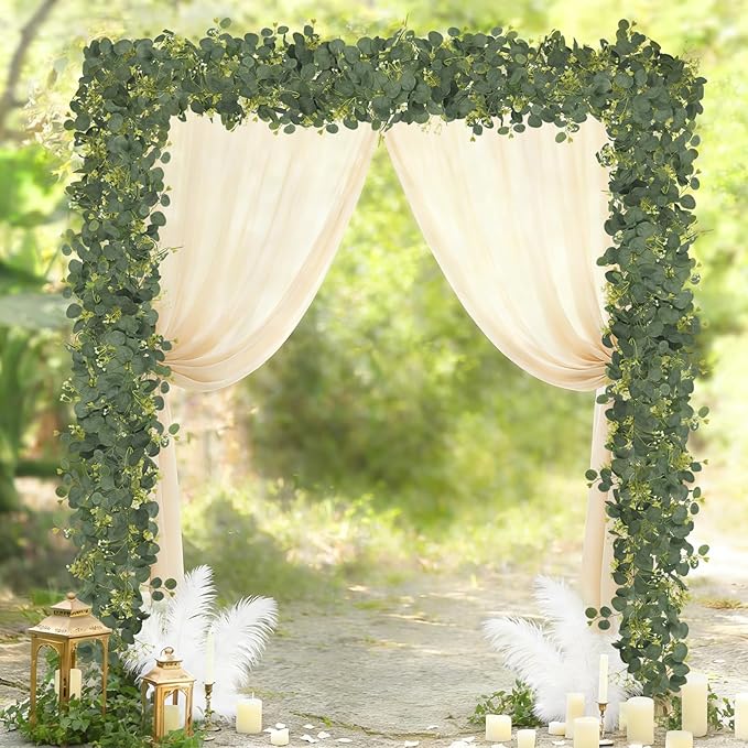 Eucalyptus Garland Faux Silk Leaf Silver Dollar Artificial Greenery Fake Eucalyptus Leaves Garlands for Table Wedding Party Indoor Outdoor Arch Wall Mantle Room Home Decoration (1, 5.5 FT)